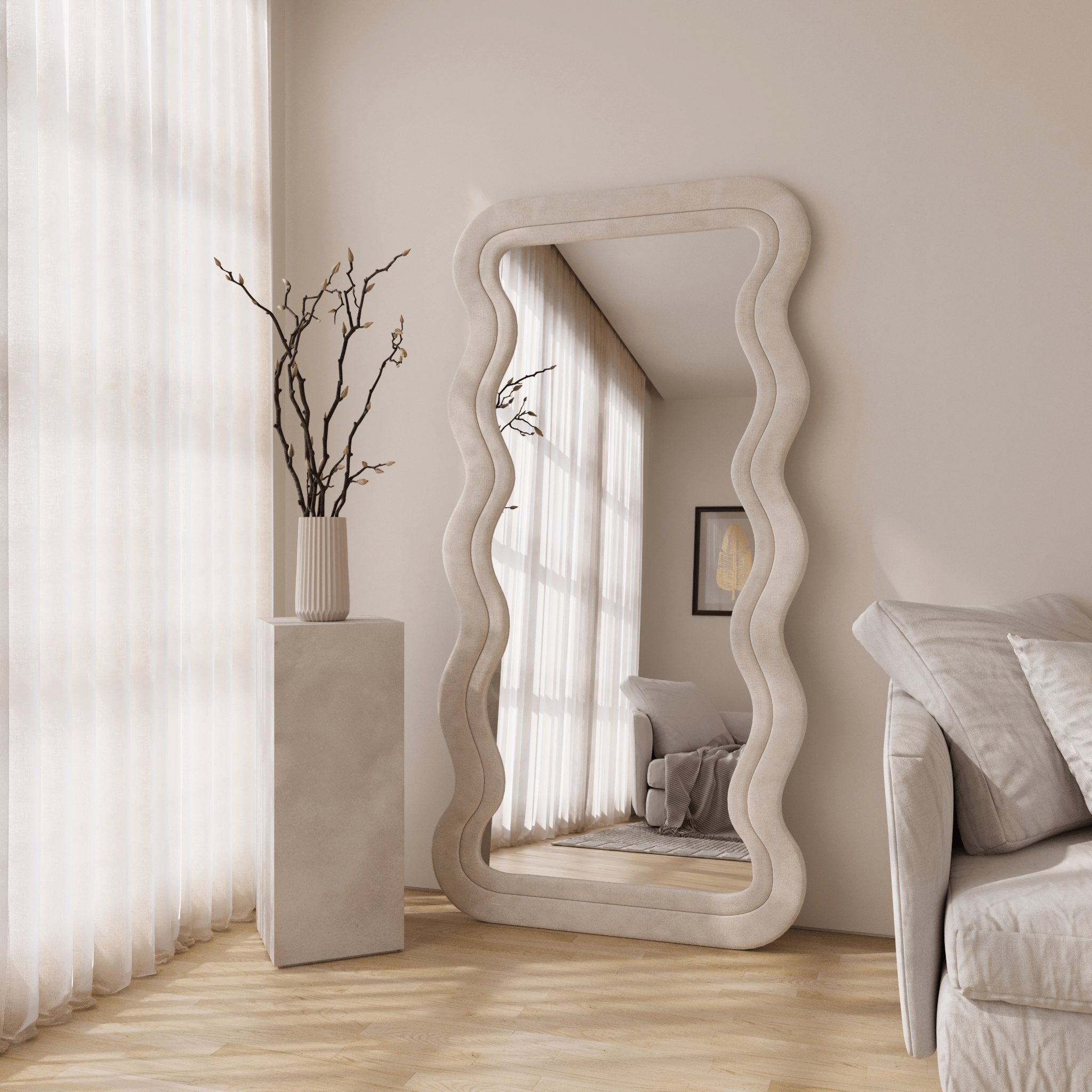 Luna Wavy White Full Length Mirror - 100cm x 200cm - Mirrors by Reflect