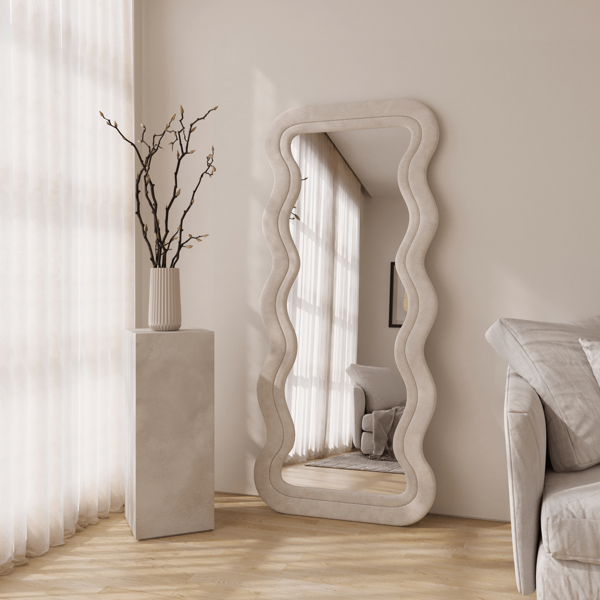 Luna Wavy White Full Length Mirror - 80cm x 180cm - Mirrors by Reflect